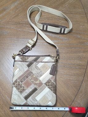 Coach Jacquard Leather Suede Patchwork Crossbody Bag In Beige/Brown